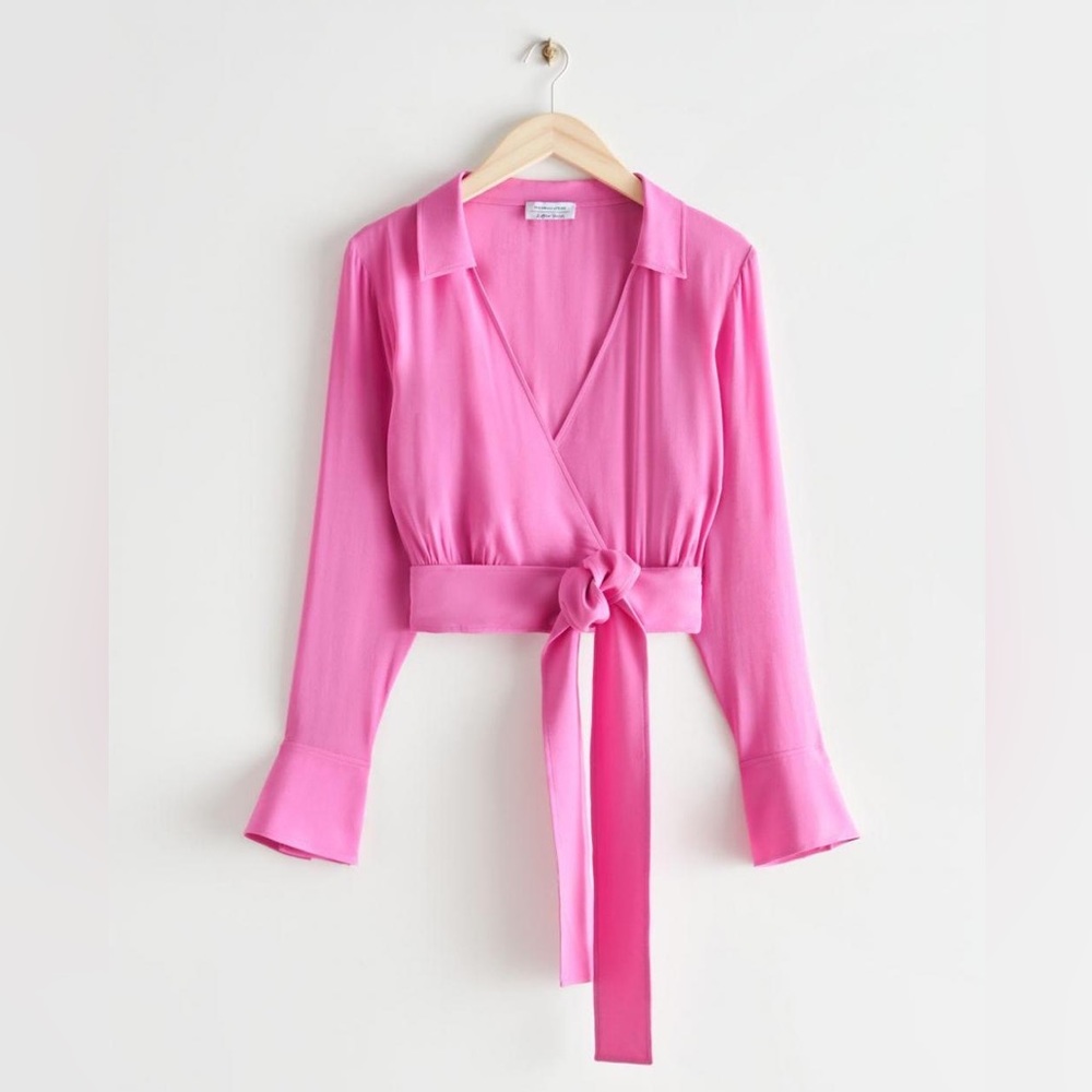 & Other Stories Pink Belted Wrap Top